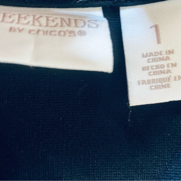 Women’s Medium Cardigan Chico’s 1 Black Open Front Pockets Pleather Trim Soft - Picture 10 of 12